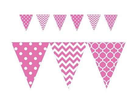 Bright Pink Dots & Chevron Large Pennant Banner 12ft For Sale