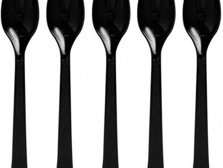 Jet Black Heavy Weight Plastic Spoons 20pcs Online Hot Sale