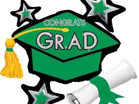 Congrats Grad Green Cluster SuperShape Balloon 31 x 29 in Supply