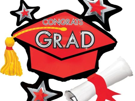 Congrats Grad Red Cluster SuperShape Balloon 31 x 29 in For Cheap