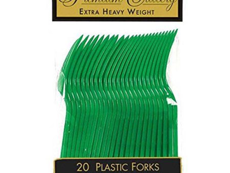 Festive Green Heavy Weight Plastic Forks 20pcs on Sale