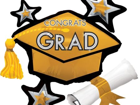 Congrats Grad Gold Cluster SuperShape Balloon 31 x 29 in Sale