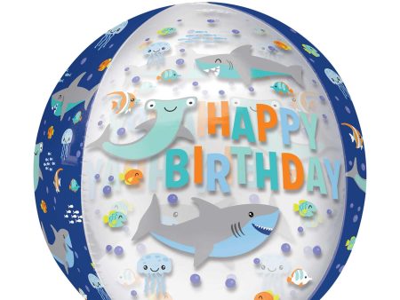 Happy Birthday Sharks Orbz Balloon 38x40cm For Cheap