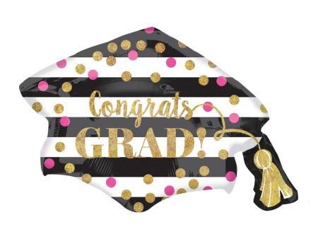 Gold Confetti Grad Cap SuperShape 31x22in Online Hot Sale